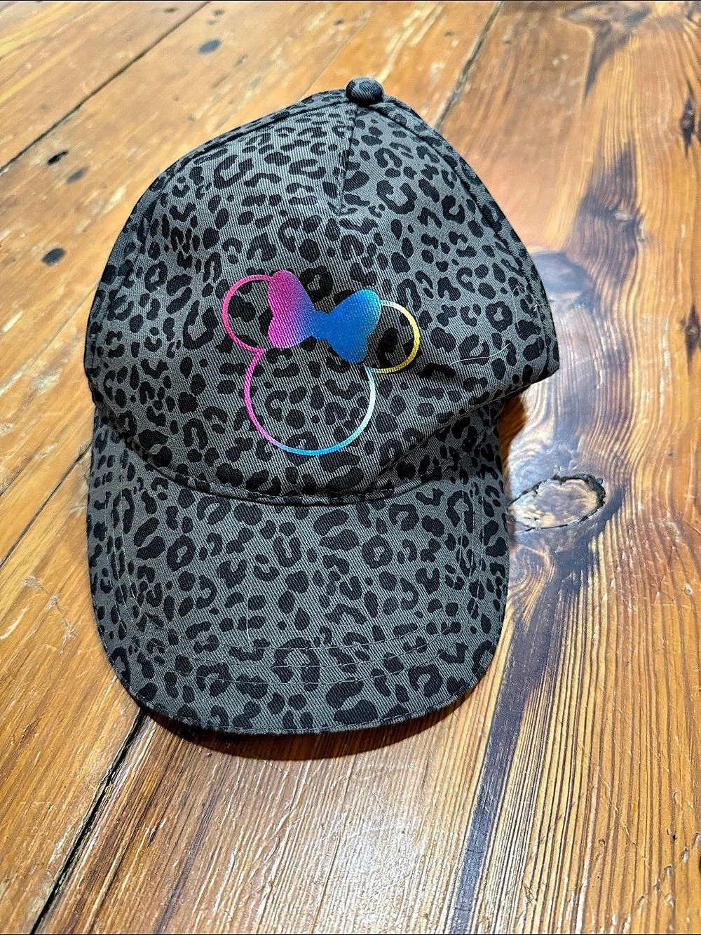Disney Minnie Mouse Leopard Print Baseball Cap Gray & Black